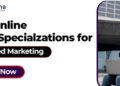 One young students is sitting with his laptop and finding the Online MBA Integrated Marketing course